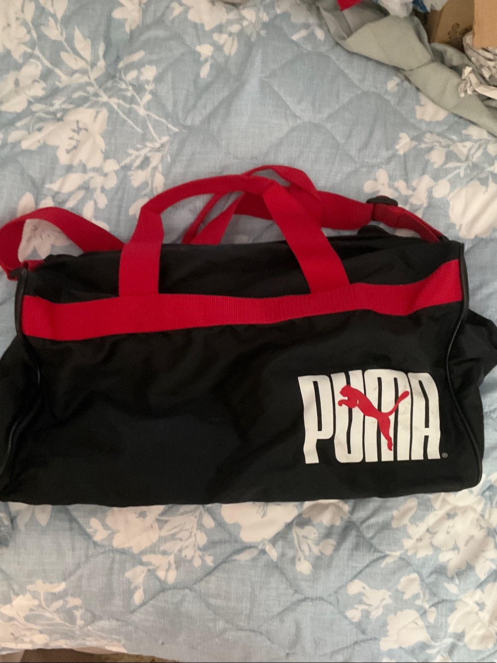 Puma Black and Red Athletic Duffel Bag